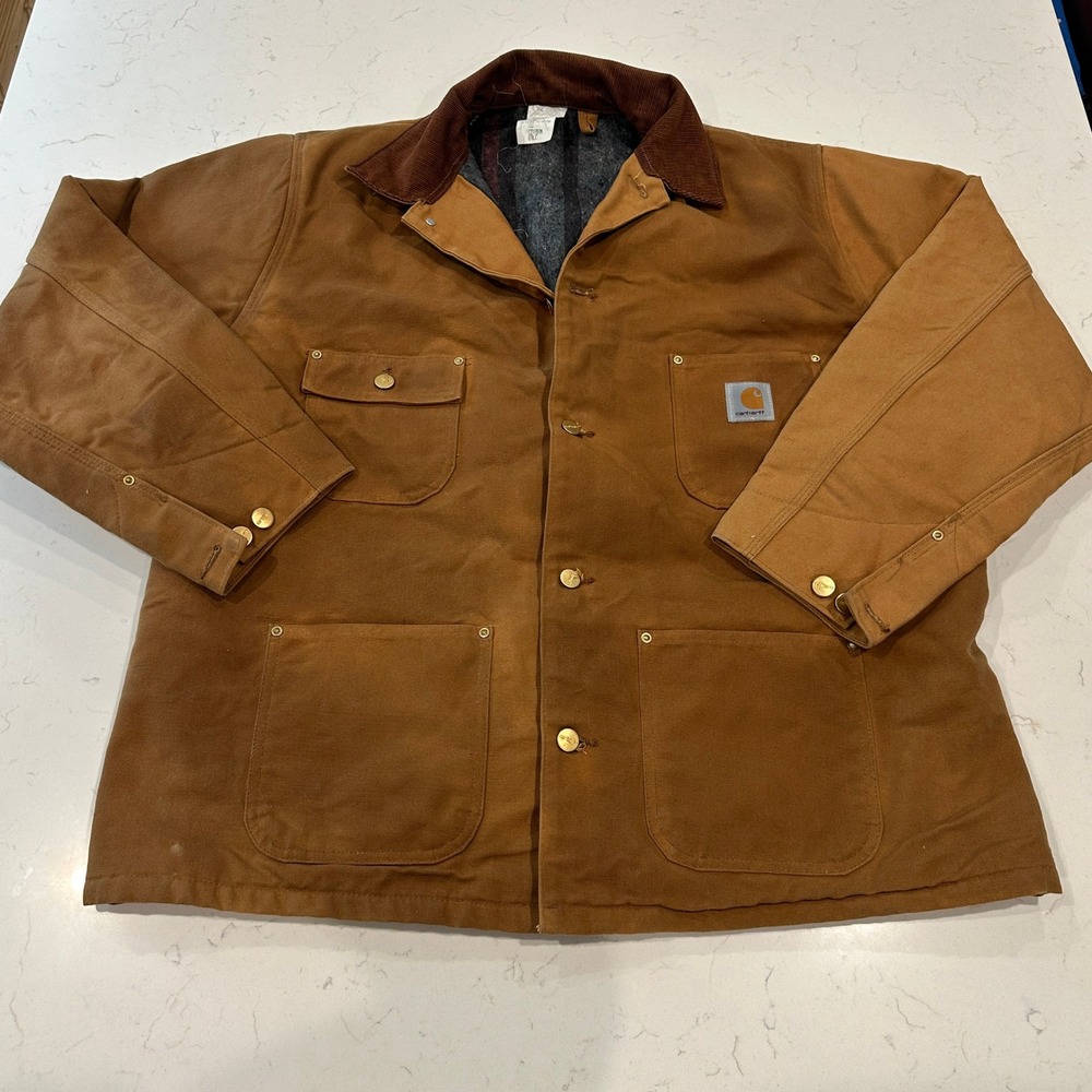 Vintage Carhartt C01BRN Brown Duck Blanket Lined Chore Coat Jacket Detroit Mens